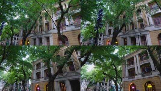 广州老街沙面大街历史景观欧式建筑高清在线视频素材下载