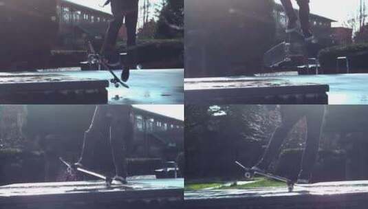 个性运动青年滑板氛围下雨青春活力高清在线视频素材下载