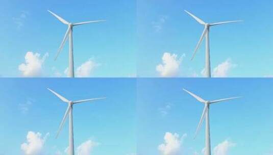 海南文昌木兰湾蓝天白云下的新能源风力发电高清在线视频素材下载