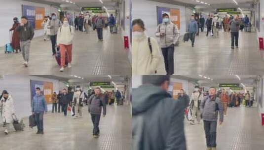 车站步行隧道出站旅客背包行李1高清在线视频素材下载