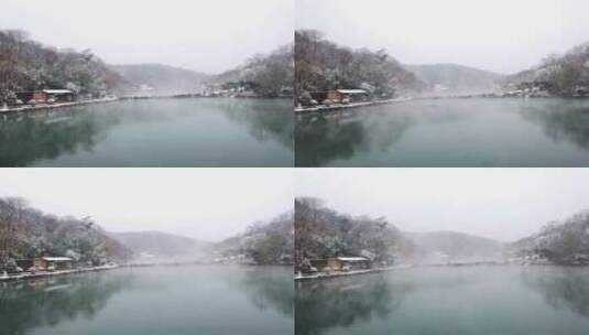 南京浦口珍珠泉雪景晨雾延时高清在线视频素材下载