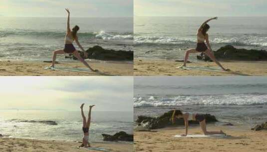 海边练瑜伽意境瑜伽高清在线视频素材下载