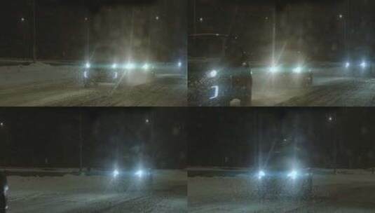 大雪天路上行驶的汽车高清在线视频素材下载