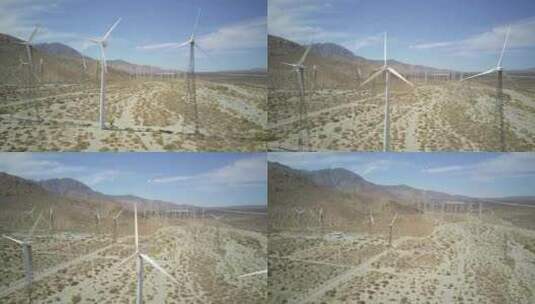 荒野戈壁风力发电高清在线视频素材下载
