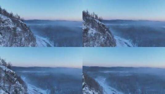 黎明林海雪原蓝色冻雾高清在线视频素材下载