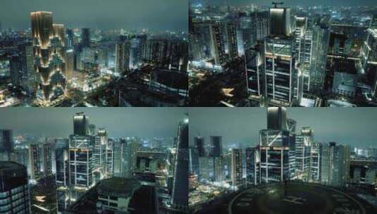 大疆新总部大楼天空之城夜景航拍高清在线视频素材下载