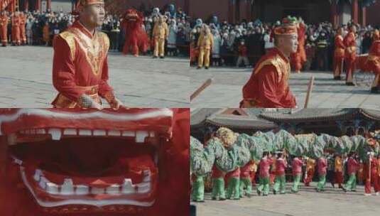 故宫春节新年舞龙舞狮表演4k高清在线视频素材下载