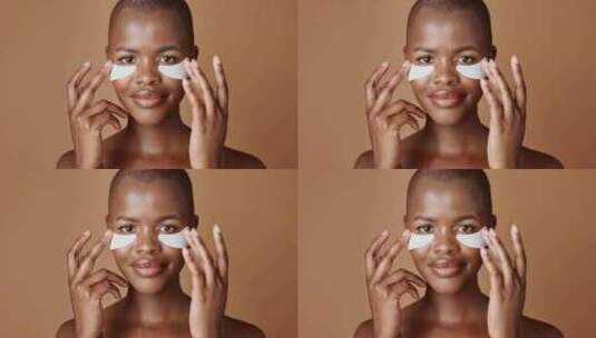 面部、美容或快乐的黑人女性，棕色隔离护肤高清在线视频素材下载