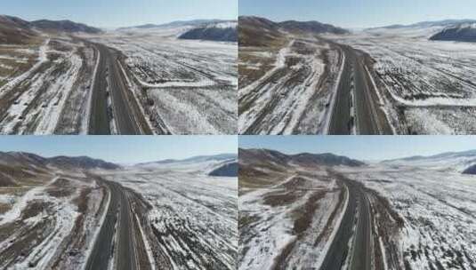 航拍内蒙古大兴安岭冬季冰雪道路高清在线视频素材下载