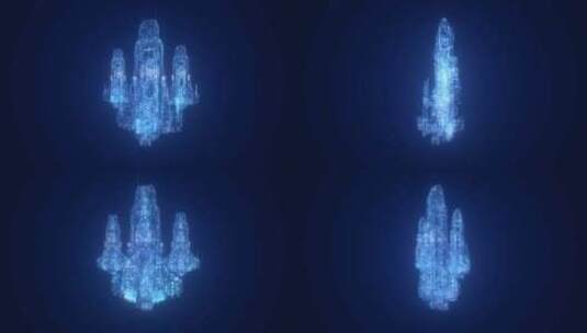 蓝色科幻宇宙飞船全息投影飞船模型动画高清在线视频素材下载