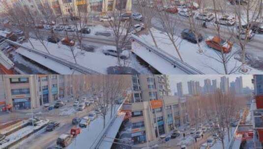 雪后的城市早晨高清在线视频素材下载