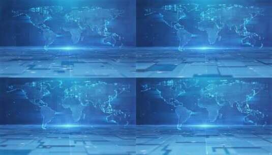 蓝色科技世界地图背景高清在线视频素材下载