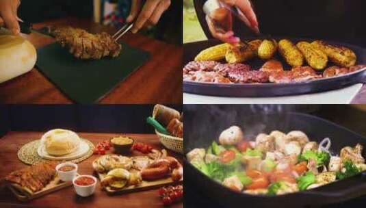 各种西餐烹饪特写牛排烤玉米高清在线视频素材下载