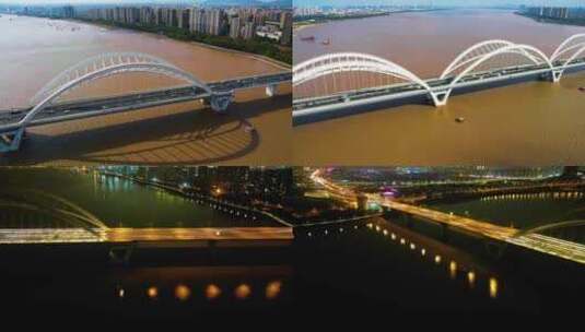 杭州钱塘江九堡大桥夜晚车流延时高清在线视频素材下载