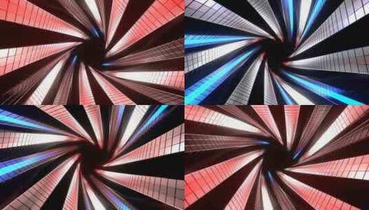 红蓝白霓虹赛博朋克螺旋隧道背景Vj循环在高清在线视频素材下载