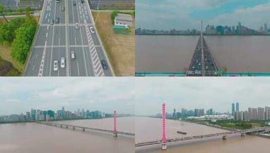 杭州_西兴大桥航拍高清在线视频素材下载