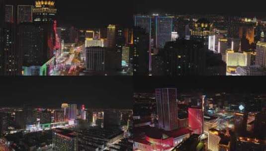 呼和浩特新华广场夜景航拍高清在线视频素材下载