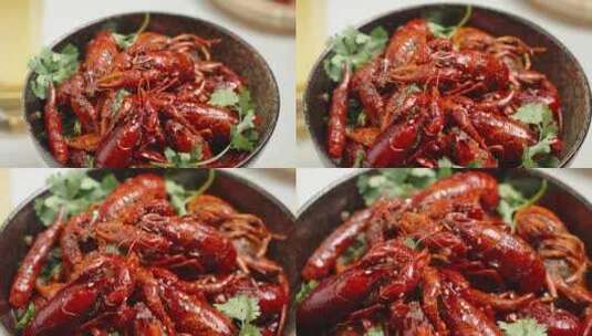 麻辣小龙虾夜宵中国美食特色美味特写高清在线视频素材下载