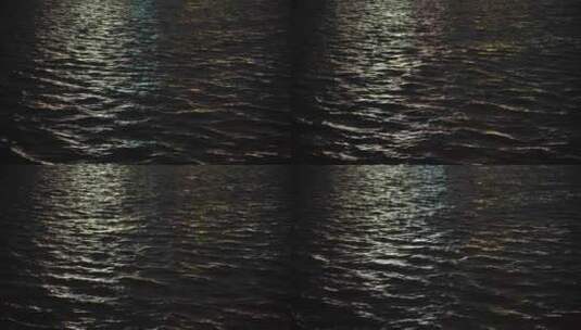 夜晚水面波光粼粼夜景海面月光湖面灯光水纹高清在线视频素材下载