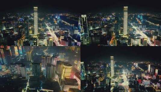 湖南长沙国金中心五一商圈夜景灯光航拍高清在线视频素材下载