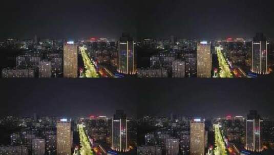 航拍安徽蚌埠建设蚌埠延安路夜景高清在线视频素材下载