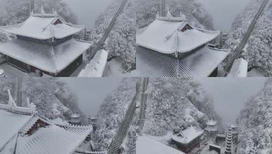 洛阳老君山金顶建筑屋檐雪后冰冻高清在线视频素材下载