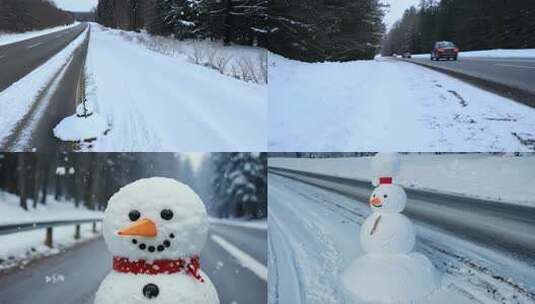 道路旁的雪人特写 (4)高清在线视频素材下载