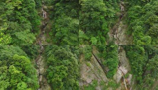 航拍都江堰龙池自然保护区瀑布山林风景高清在线视频素材下载