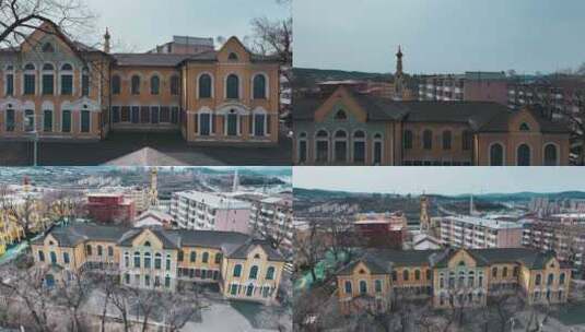 绥芬河城市历史建筑航拍人文风景高清在线视频素材下载
