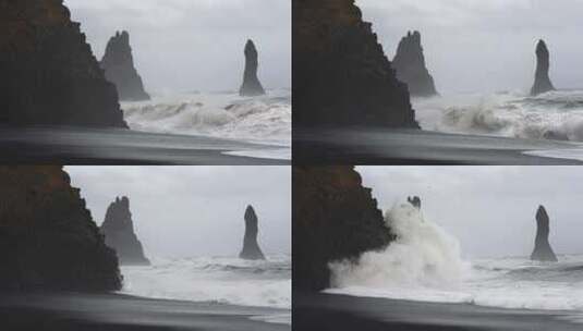 黑沙，海滩，海，冰岛高清在线视频素材下载