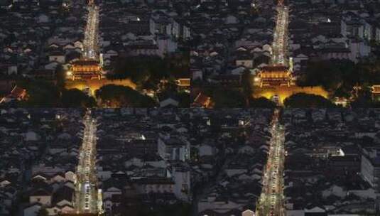 苏州环古城河阊门景区夜景（航拍运镜）高清在线视频素材下载