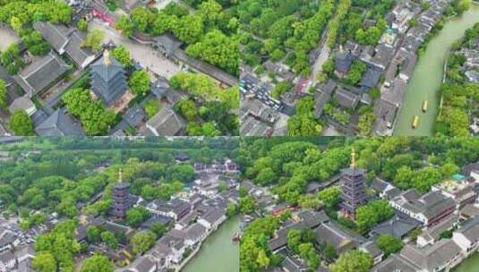 江苏苏州市姑苏区寒山寺风景风光航拍江南水高清在线视频素材下载