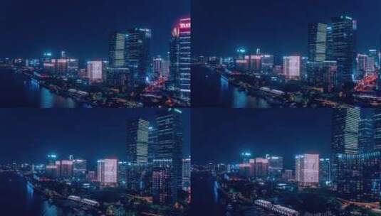 上海黄浦江北滨江航拍夜景高清在线视频素材下载
