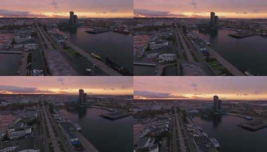 日落时格丁尼亚港高清在线视频素材下载