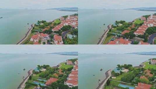 航拍漳州港卡达凯斯海岸线美景高清在线视频素材下载