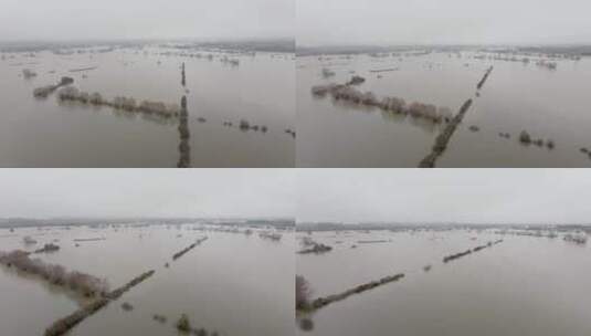 鸟瞰英国冬季洪水造成的破坏高清在线视频素材下载