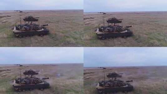 军事坦克在大草原上发射高清在线视频素材下载