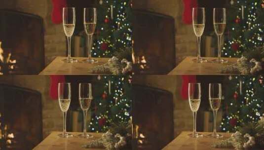 桌子上两杯香槟的特写镜头高清在线视频素材下载
