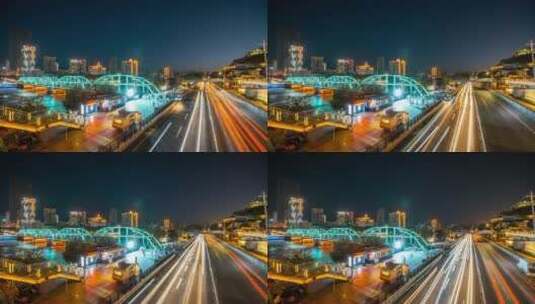 兰州城市中山桥夜景车流延时高清在线视频素材下载