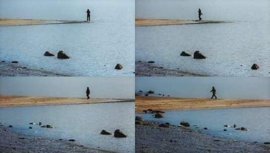 湖泊半岛视频高原湖泊拍照的摄影师游客高清在线视频素材下载