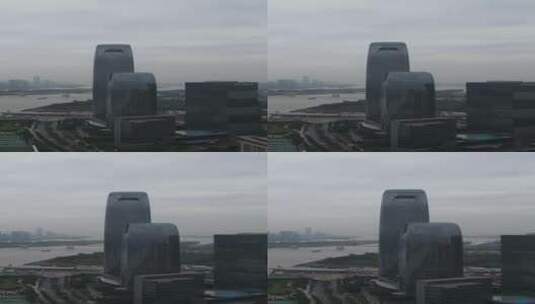 航拍灰霾天气的广州海珠高清在线视频素材下载