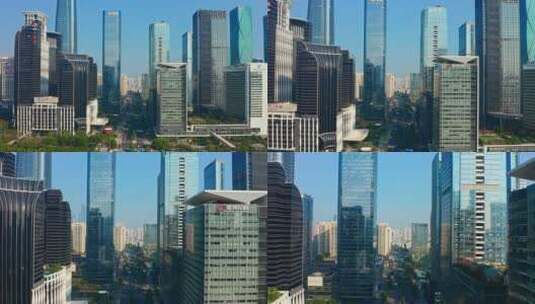 航拍深圳福华路高楼大厦穿梭前进高清在线视频素材下载