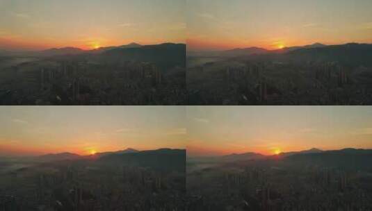 广宁县日出城市大景航拍左环绕高清在线视频素材下载
