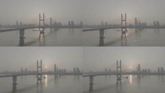 武汉长江二桥，平视环绕镜头高清在线视频素材下载