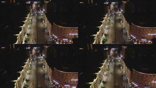 博白县城全亮灯夜景航拍 文化路步行街高清在线视频素材下载