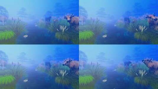 三维动画放牛的小孩-雾天高清在线视频素材下载