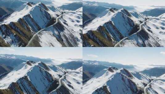 夹金山冬季航拍白雪覆盖山脊高清在线视频素材下载