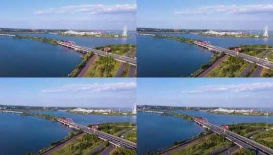 湖南柳叶大桥延时航拍4K高清在线视频素材下载
