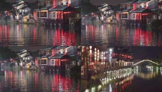 浙江西塘古镇划船夜景4K视频高清在线视频素材下载