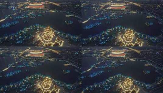 高清航拍成都大运会场馆地址东安湖夜景灯光高清在线视频素材下载